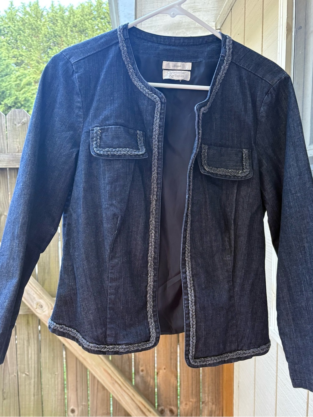 Christopher & Banks Dark Blue Denim Braided-Trim Jacket